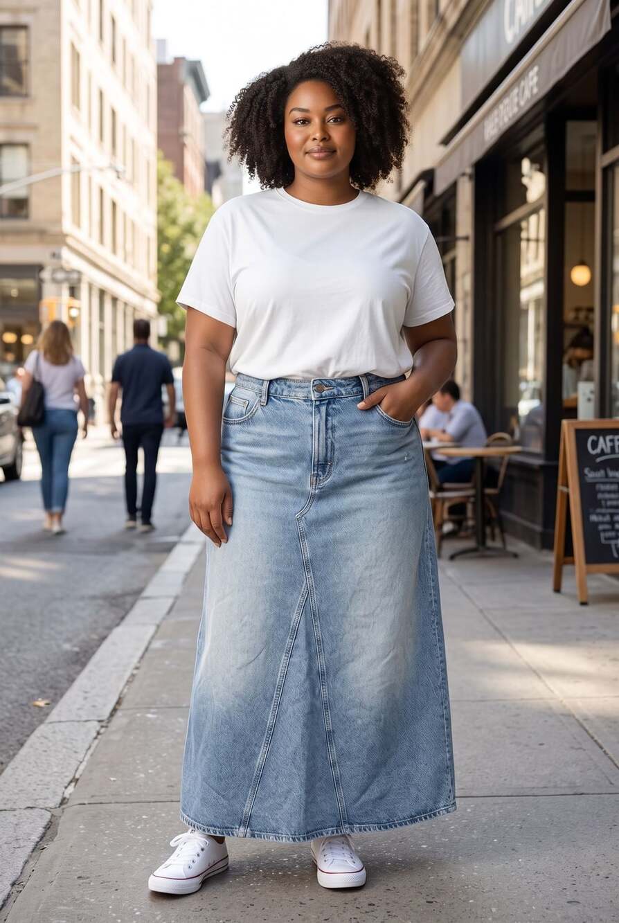 H&M Light Denim Maxi Skirt with Front Seam Detail Size XL